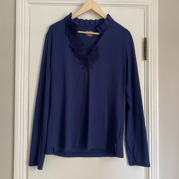 Lilly Pulitzer Tops - Lilly Pulitzer Luxletic Upf 50+ Frida Long Sleeve Polo Top Blue Size XL